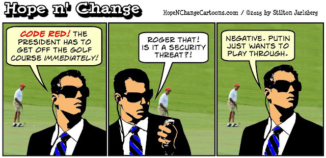 obama, obama jokes, political, humor, cartoon, conservative, hope n' change, hope and change, stilton jarlsberg, russia, syria, putin, golf