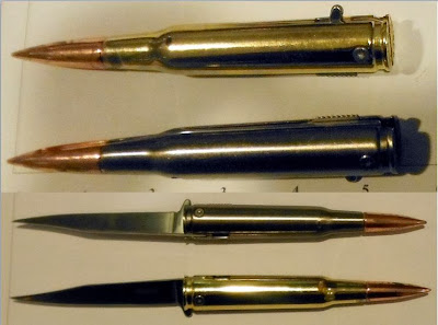 These bullet-shaped knives were discovered taped inside the lining of a bag at (IAH).