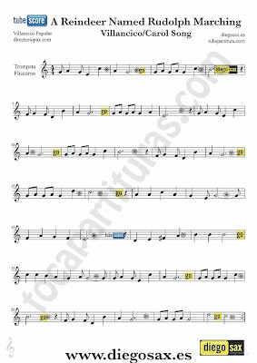 Tubescore A Reindeer named Rudolph sheet music for Trumpet and Flugelhorn Christmas Carol music score