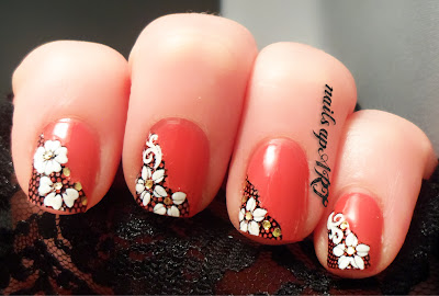 Lace and Flower Tip Nail Art