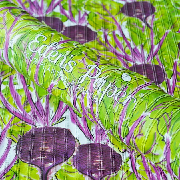 植物の種が埋め込まれているラッピングペーパー