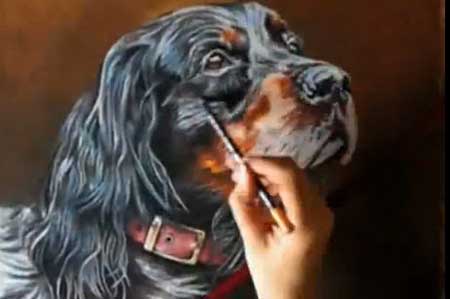Painting dog portrait in pastel