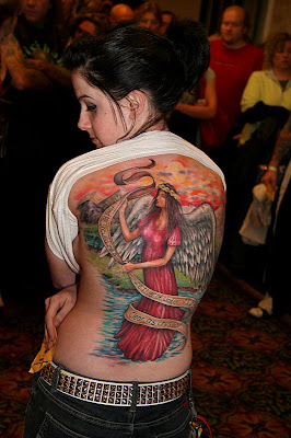 Tattooed Women with Full Back Body Fairy Tattoo