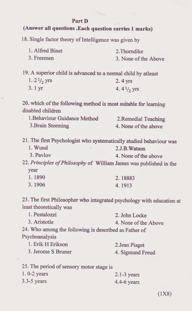 Question papers of psychology