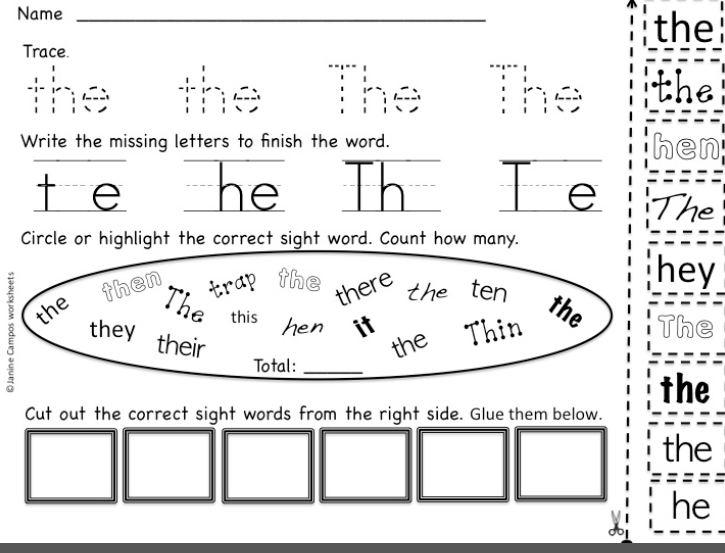 for word word paste  sight worksheets and the kindergarten sight word families cut worksheets sight for kindergarten word
