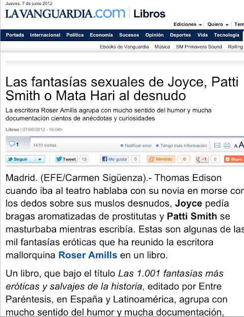 Clipping de 'Las 1001 fantasías más eróticas y salvajes de la historia' actualizado a 30 de septiembre 2012 - Roser Amills, escritora mallorquina