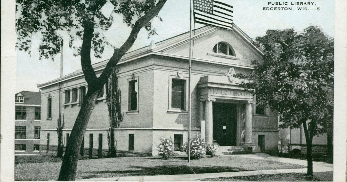 Library Postcards 1934 Public Library, Edgerton, Wisconsin
