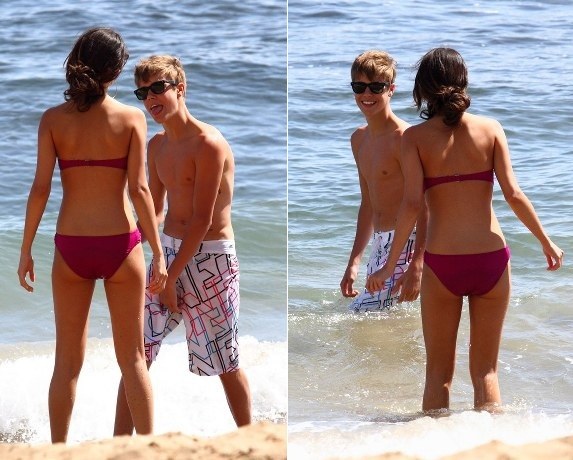 justin bieber and selena gomez at the beach in hawii. justin bieber and selena gomez