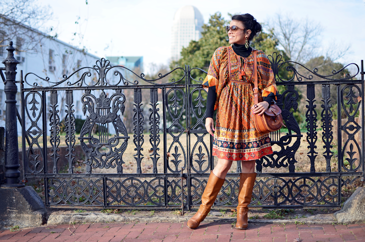 ANTHROPOLOGIE TASSELS DRESS GUCCI CARAMEL BOOTS