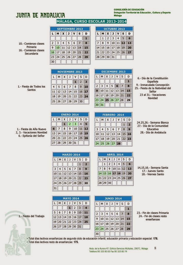 Calendario escolar Málaga 2013/2014