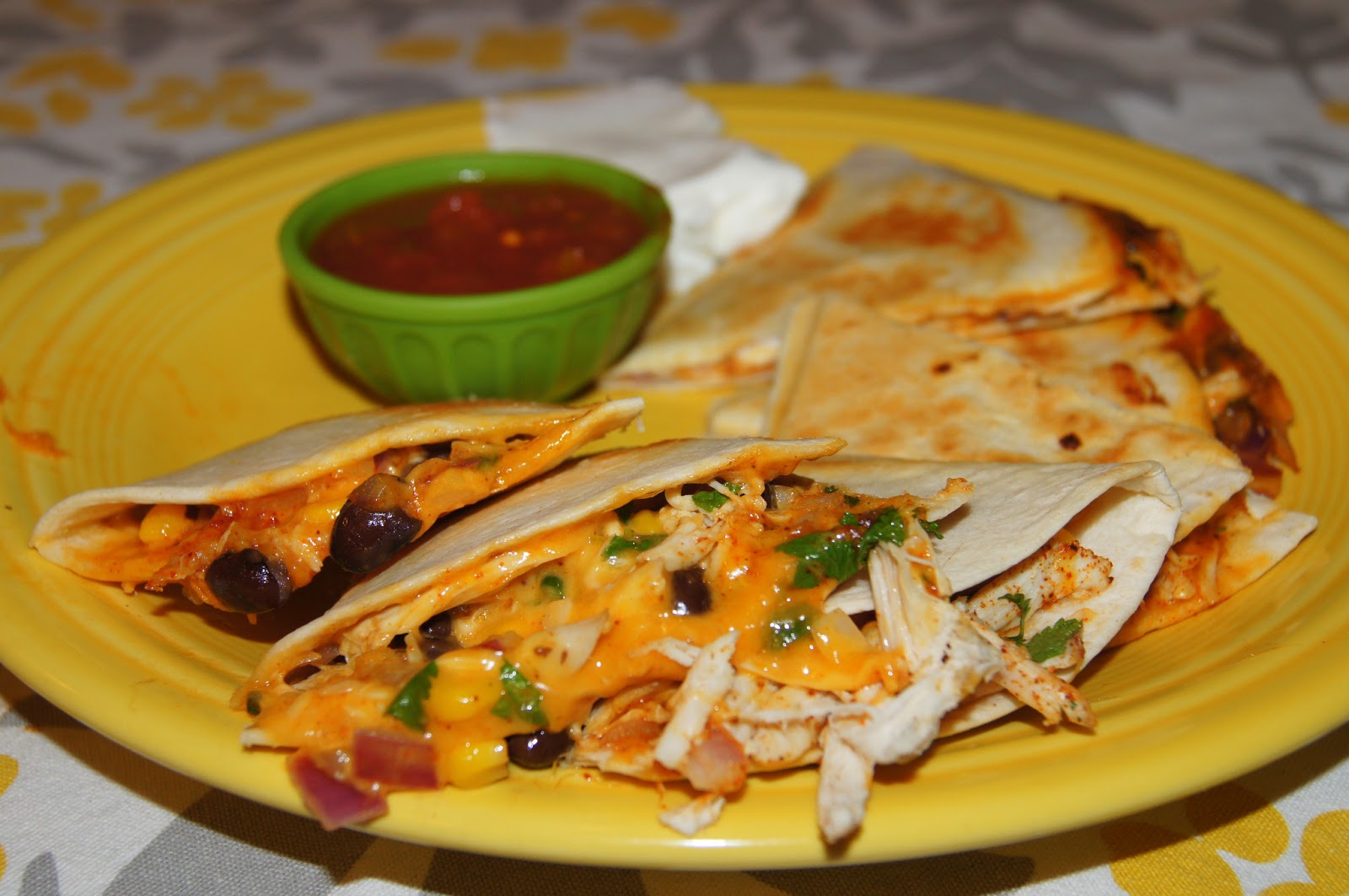 Elizabeth's Dutch Oven Black Bean, Corn, and Chicken Quesadillas