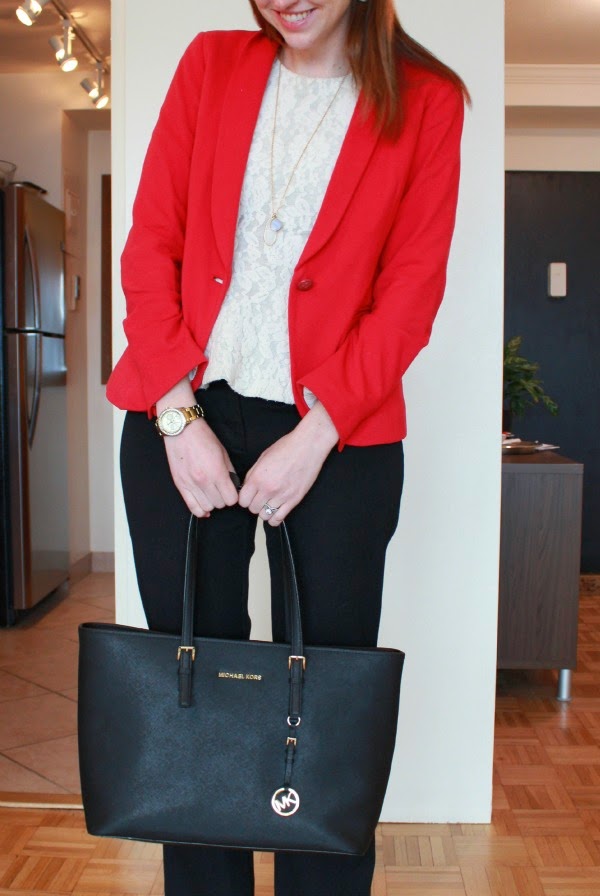 red blazer work outfit