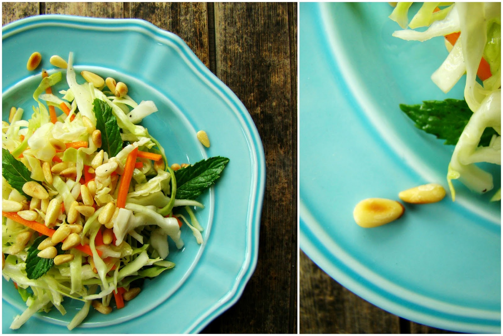Garlic pepper coleslaw with mint & toasted pine nuts