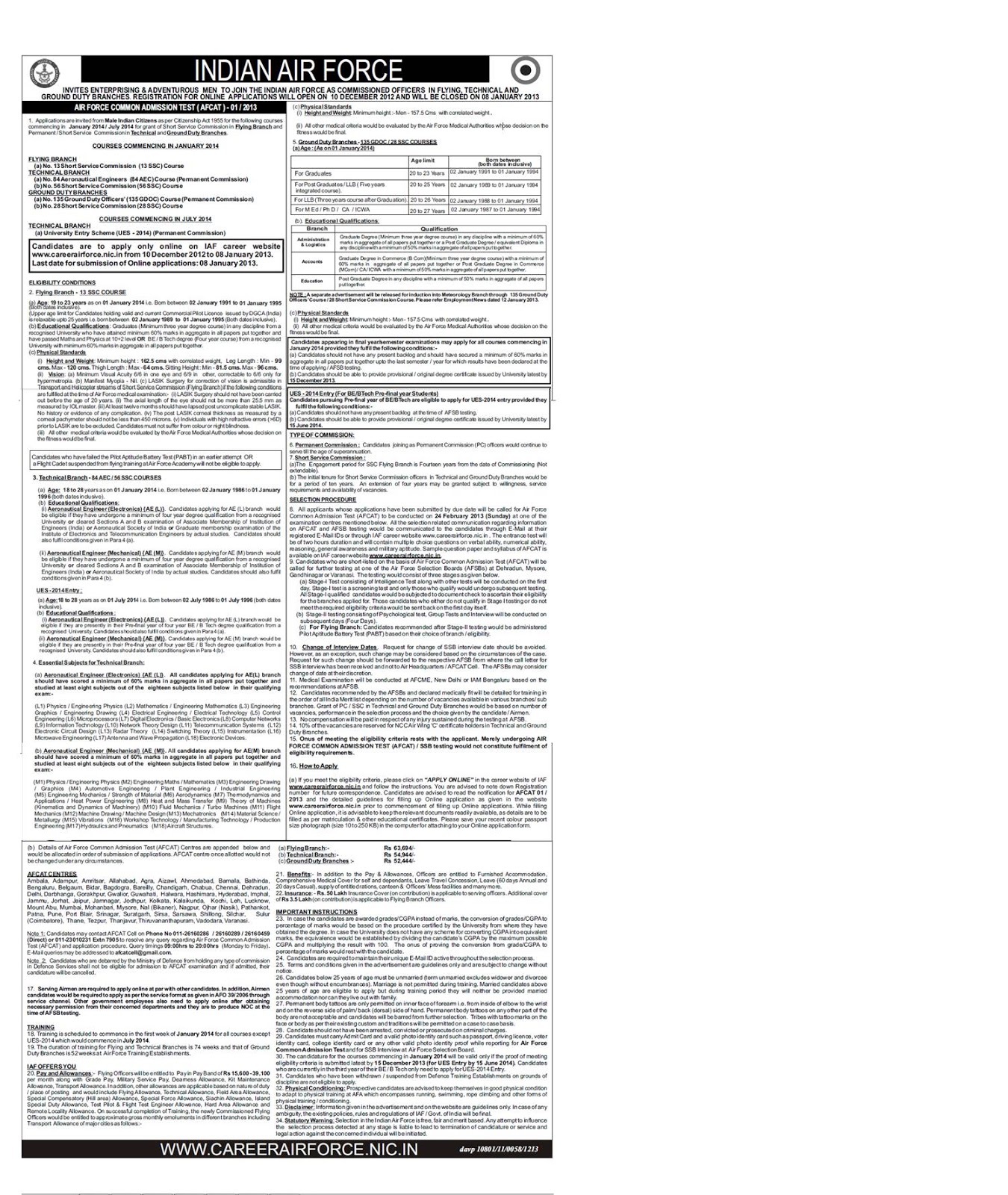 Clerk Vacancy In Indian Air Force 2013