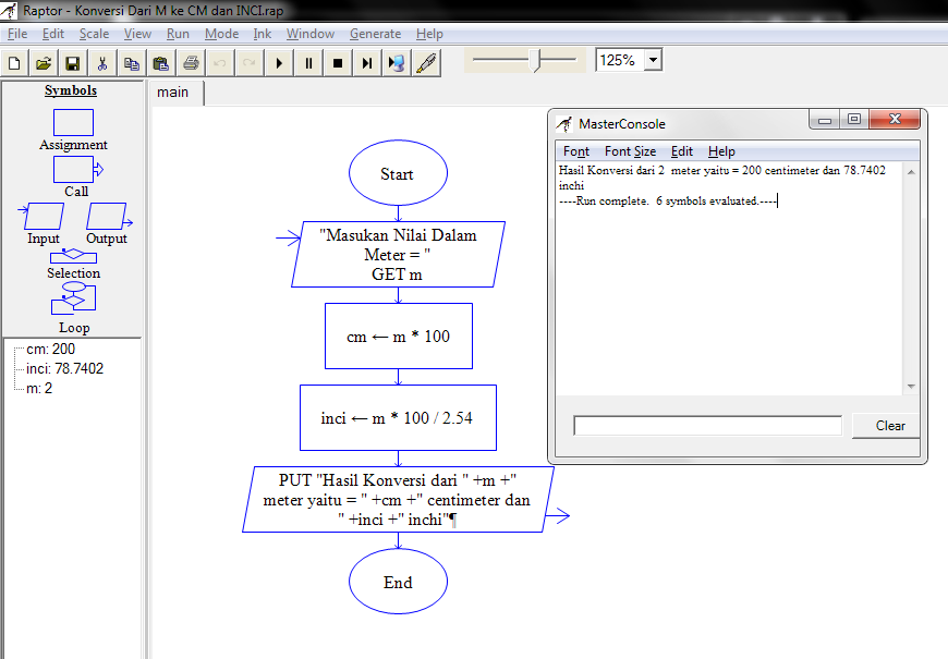 Flowchat dan Program Konversi Dari Meter Ke CM dan INCHI