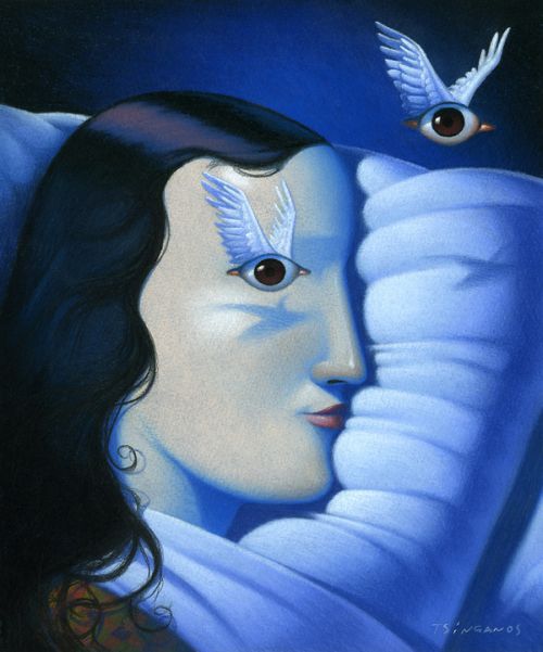 Jim Tsinganos ilustrações surreais oníricas natureza revista Pássaros olhos Jim Tsinganos ilustrações surreais oníricas natureza revista Pássaros olhos