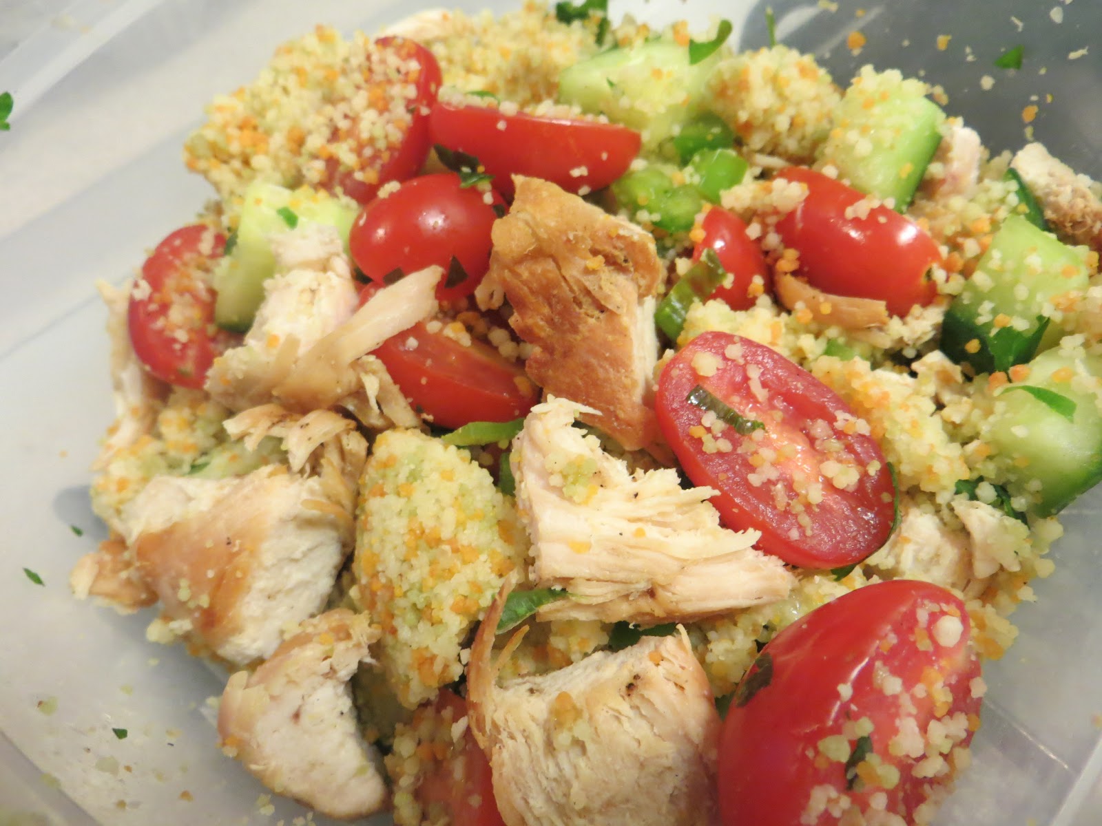 Low Fat and Naturally Sweet Garden Couscous Salad with Grilled Chicken