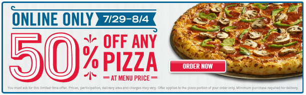 dominos any pizza get 50% off