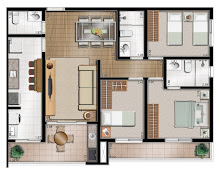 Apartamento tipo 3 dormitórios