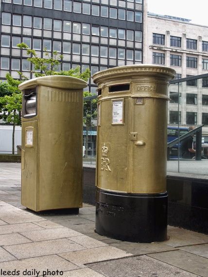 Picture of golden postbox in honour of Olympic champion Nicola Adams in Leeds Gold Postbox Leeds