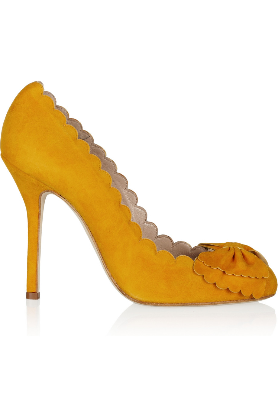 Oscar De La Renta Mustard Yellow Scalloped Bow Pumps