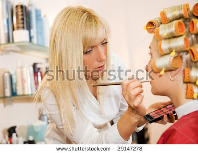 young women beauty salon stock