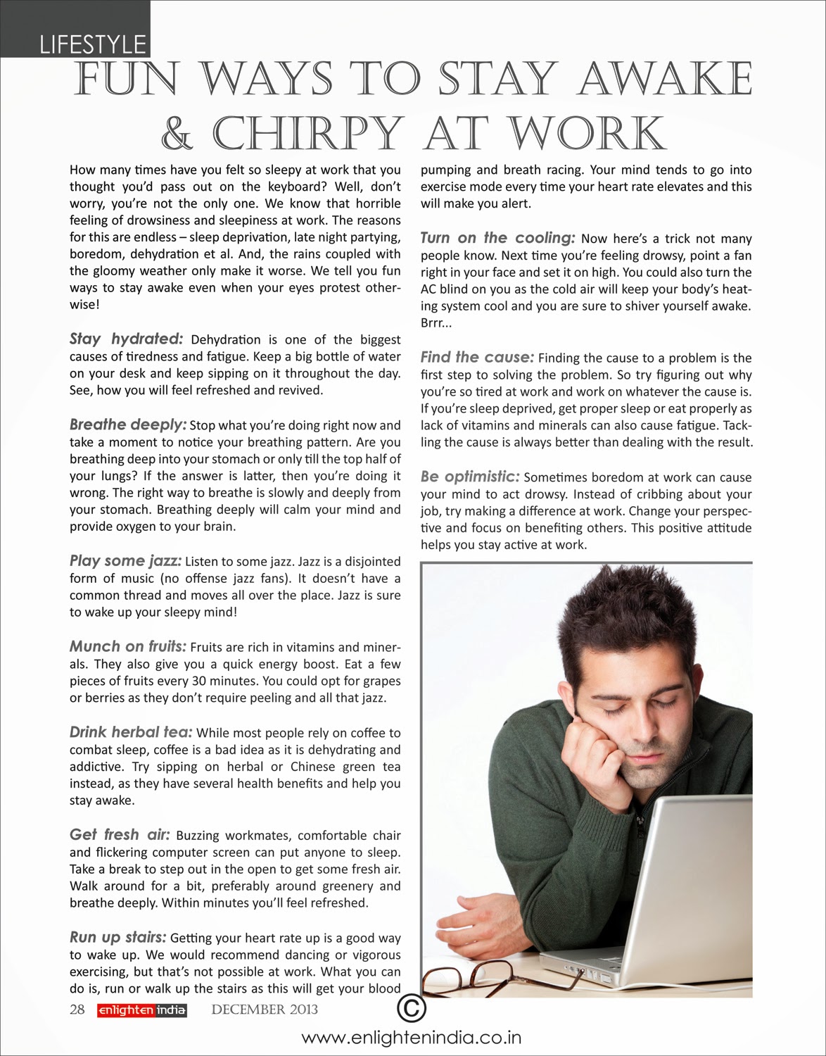 enlighten india december 2013 ways to stay awake at work