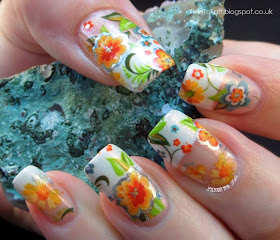 French Tip Floral Foil Negative Space Nail Art