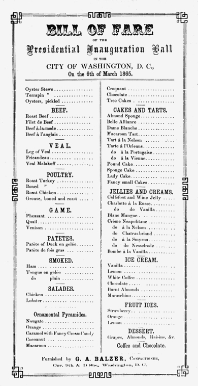 Lostpastremembered Lincoln Inaugural Dinners And Chicken