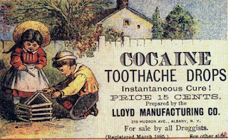 Kokainas -  geriausia priemonė nuo dantų skausmo. Vaikiškų kokaino lašų reklama