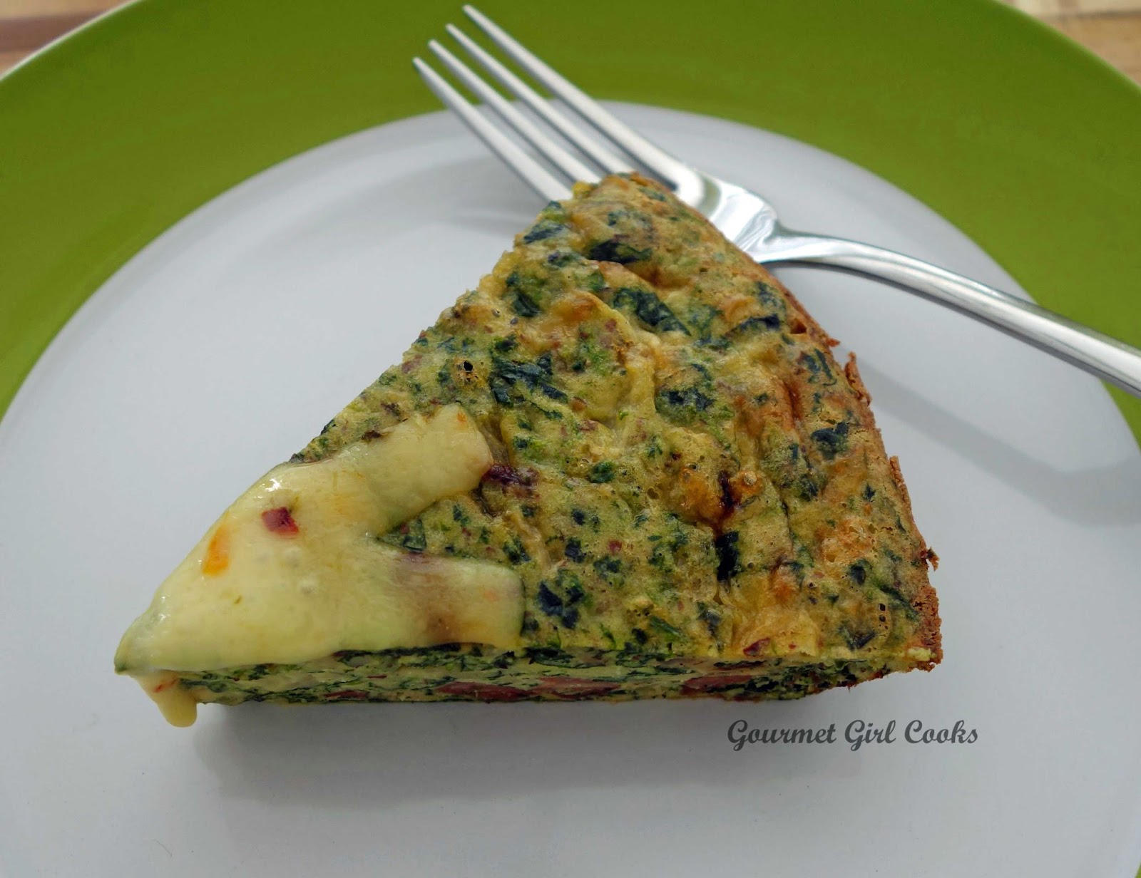 Gourmet Girl Cooks Spicy Sausage & Spinach Pie Low Carb & Wheatfree