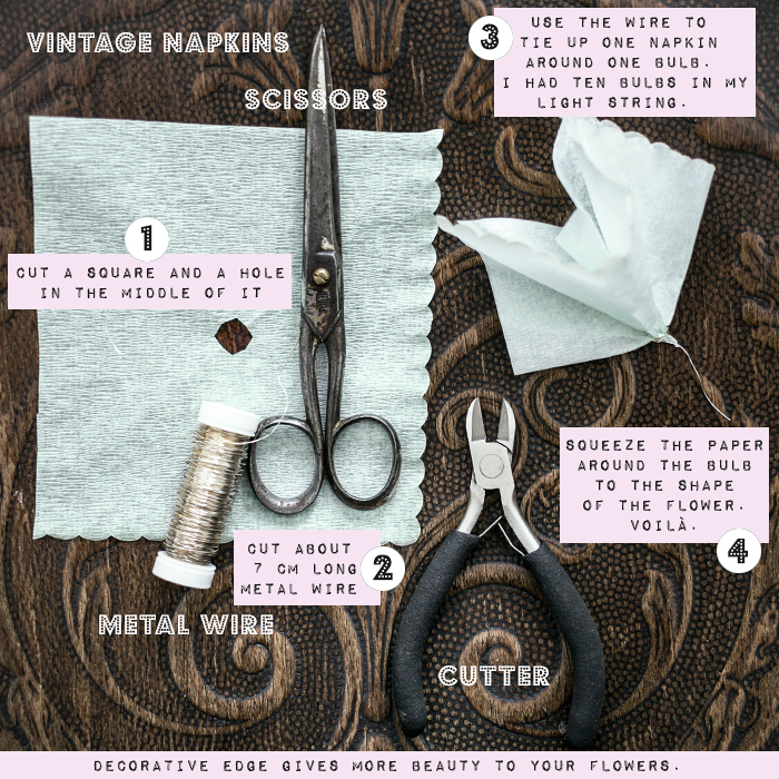 gretchen gretchen: Easy DIY with vintage napkins - flower string light