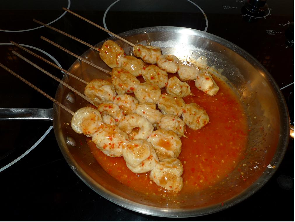 Amporn's Thai Kitchen Grilled fish balls with thickened sweet and sour