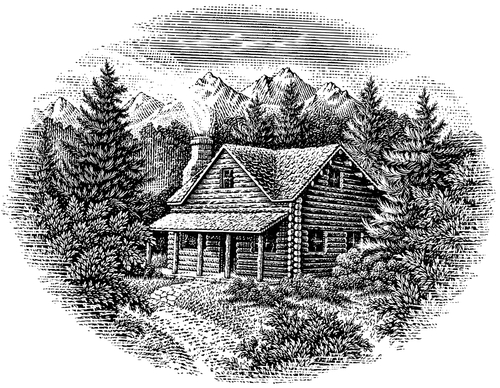 09-Log-Cabin-Michael-Halbert-Scratchboard-Images-of-Animals-and-Architecture-www-designstack-co