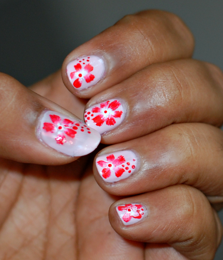 I was inspired by this to do a one stroke flower nail design