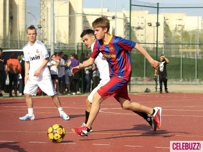 justin bieber playing soccer in spain 2011. Justin Bieber, 17, was spotted