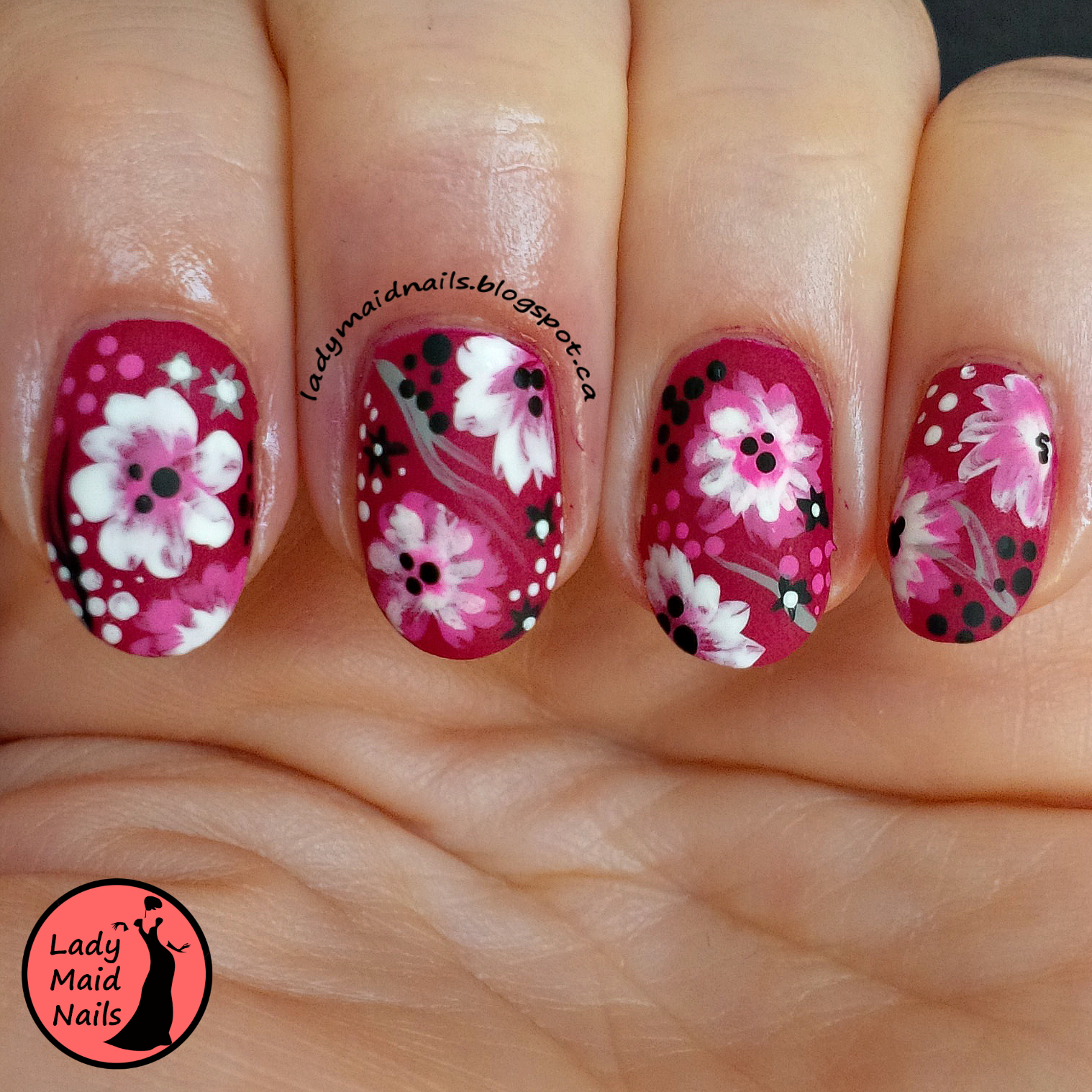 Lady Maid Nails One Stroke Nail Art, First Try!