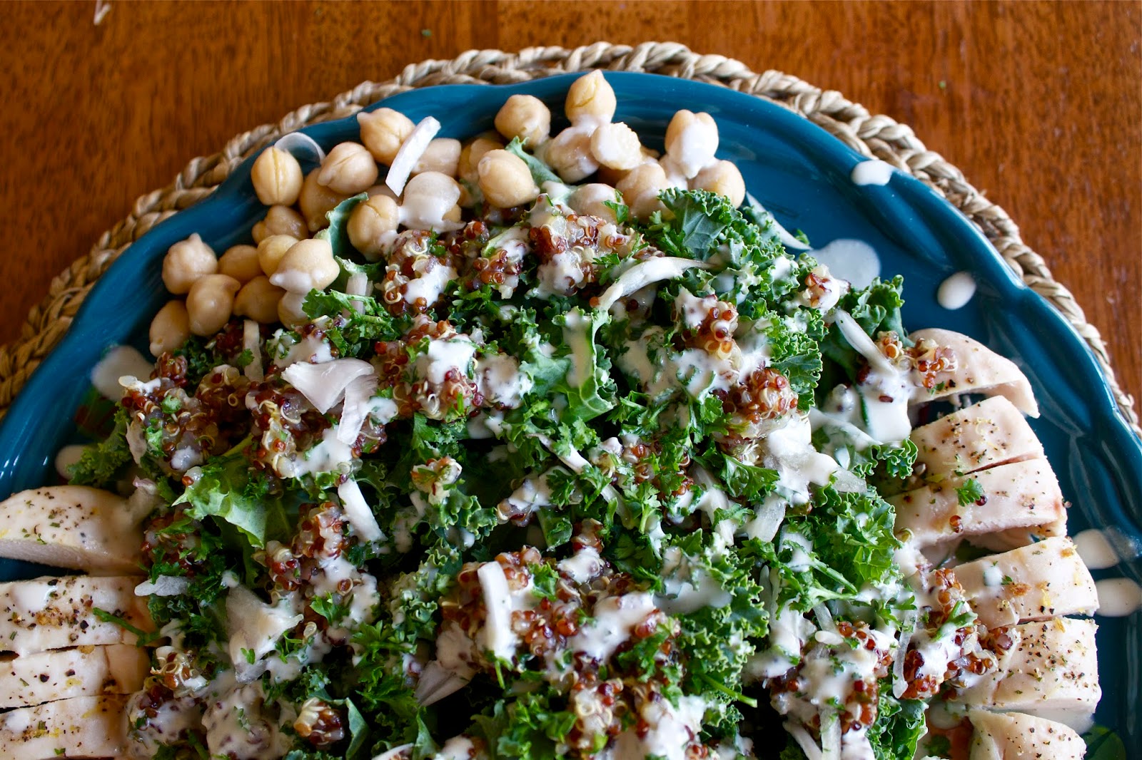 Plain Grain kale salad with lemontahini dressing