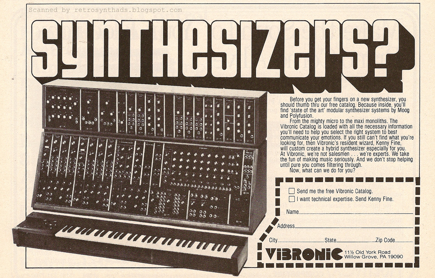 Retro Synth Ads Vibronic Music Systems "Synthesizers?" ad