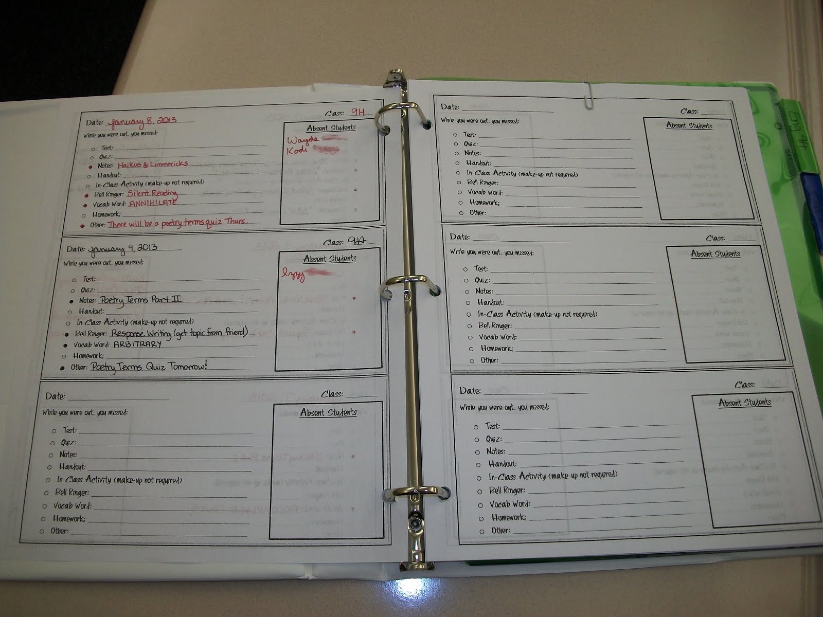 Examples of homework folders