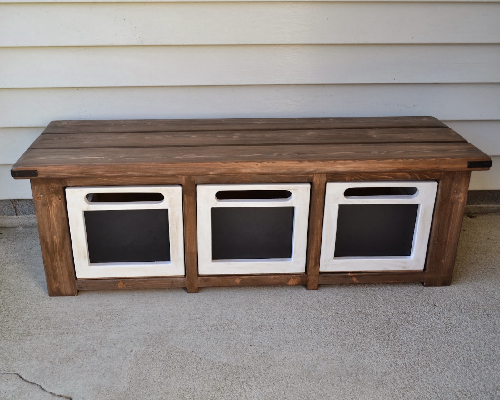 The Domestic Doozie Custom Entryway Bench with Chalkboard Crates
