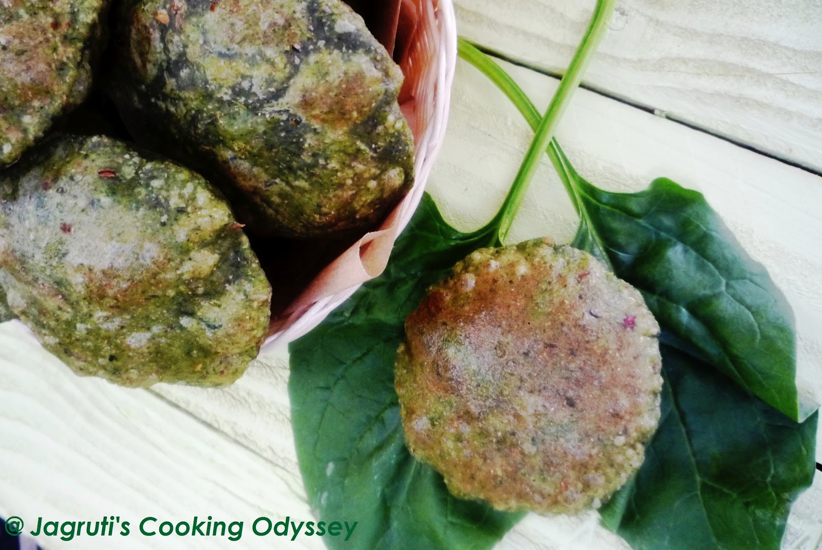 Jagruti's Cooking Odyssey Palak Puri deep fried spinach Indian bread