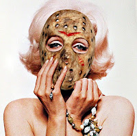 Marilyn Monroe lookalike wearing Friday the 13th slasher Jason mask
