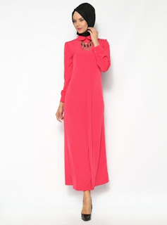 Dress muslim warna polos merah