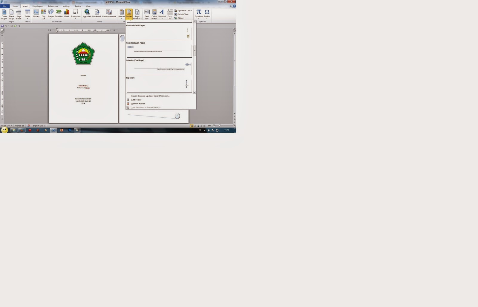 TUGAS KOMPUTER: FUNGSI HEADER, FOOTER, PAGE NUMBER PADA MICROSOFT WORD