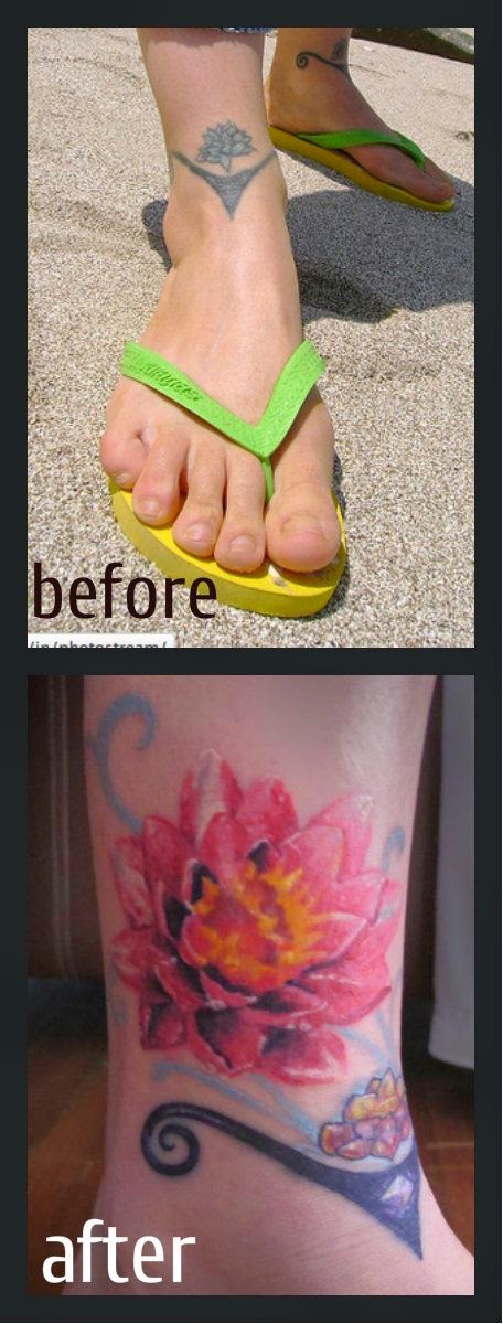 My tattoo evolution lotus tattoos, lotus flower tattoo, before and after tattoo, fixed tattoo, stefano´s tattoo