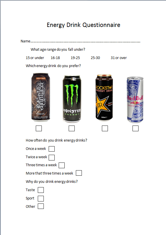 Unit 14 Energy Drink Energy Drink Questionnaire