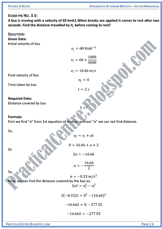 Kinematics Of Linear Motion - Solved Numerical -Examples & Problems - Physics X