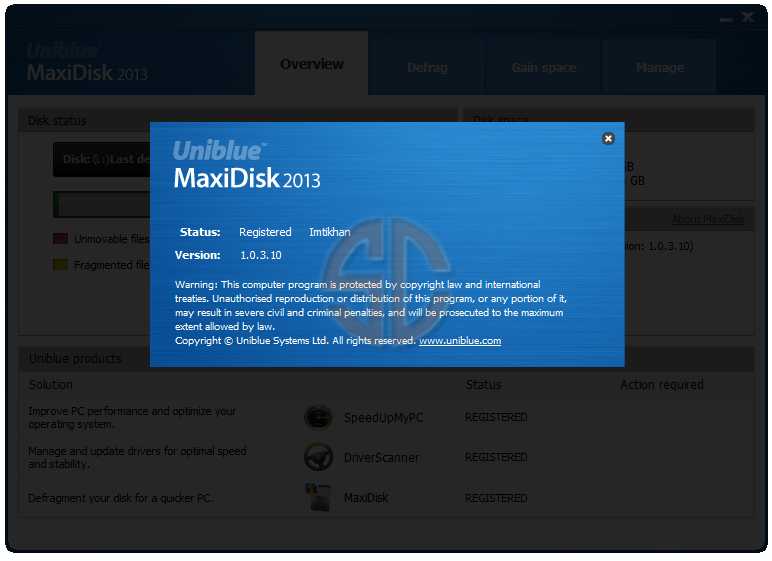 Uniblue MaxiDisk 2013 1.0.3.10 Full Version
