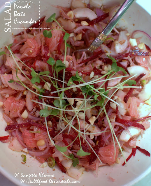 pomelo salad with cucumber, beets and roasted peanuts and discovering more exotic salads at Pan Asian 